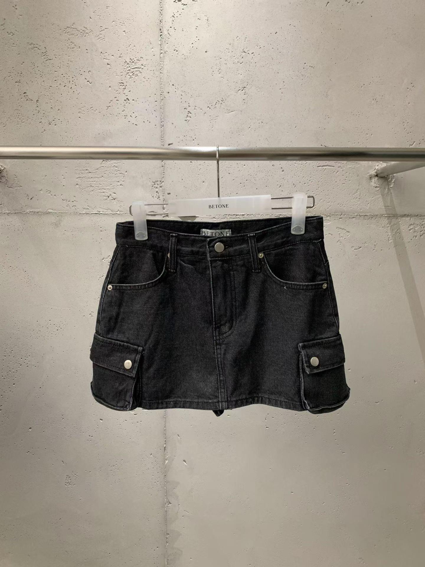 小口袋工裝牛仔短褲裙